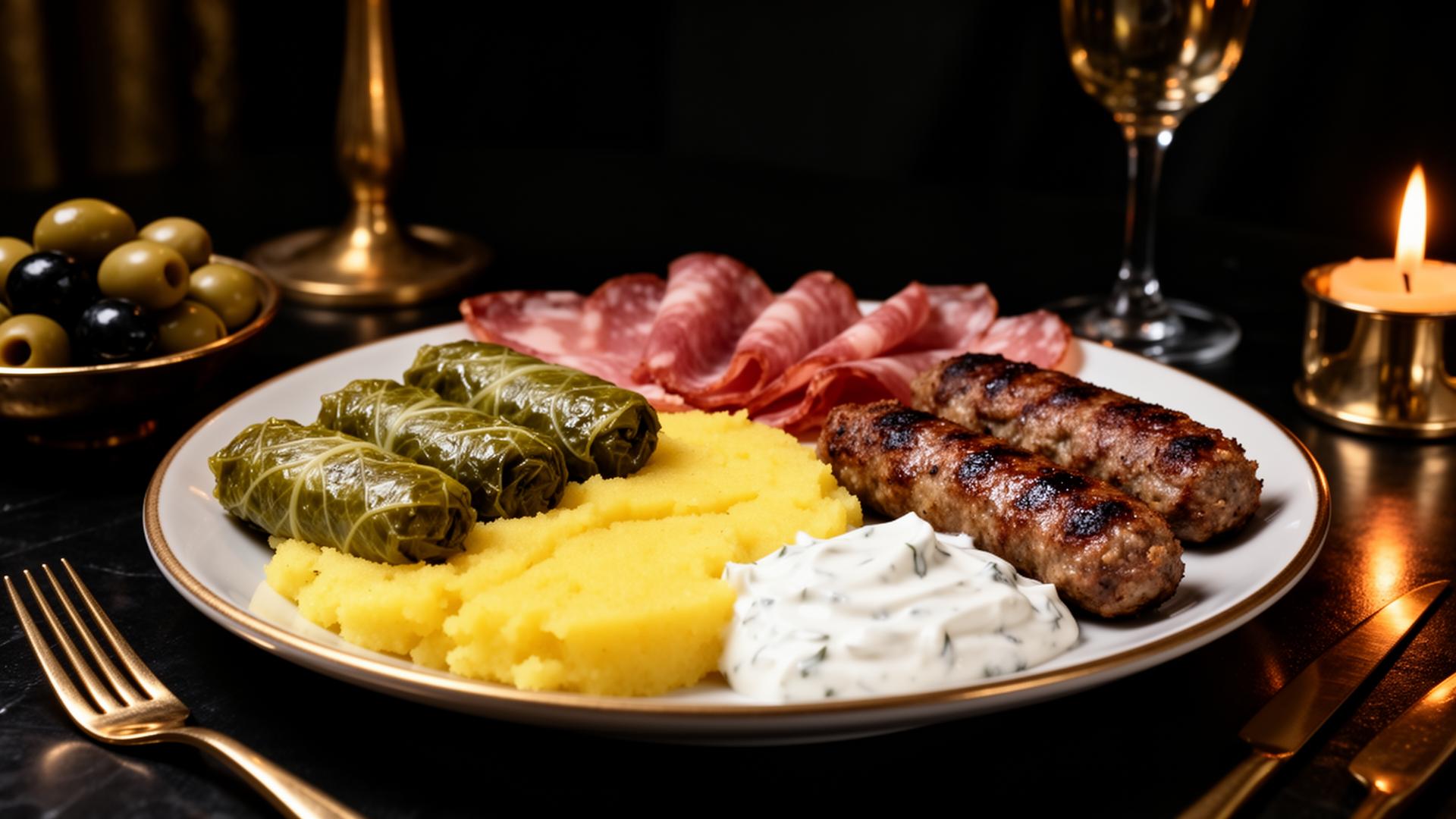 Romanian event plate with sarmale, mămăligă and grilled mici