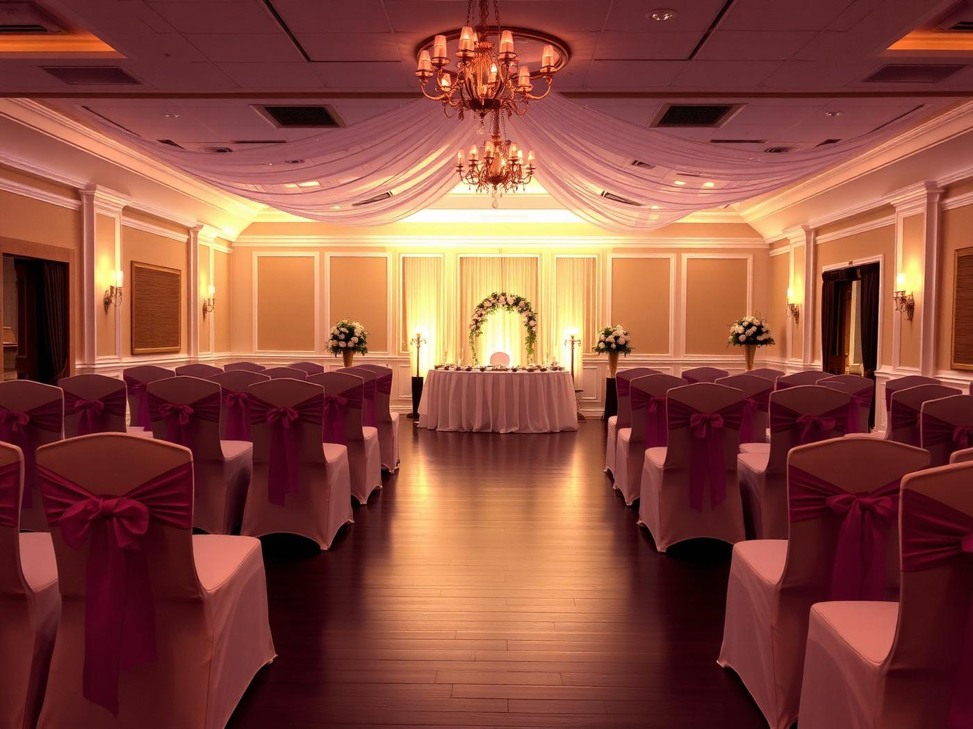 Decorated banquet hall ready for a wedding reception in Northampton